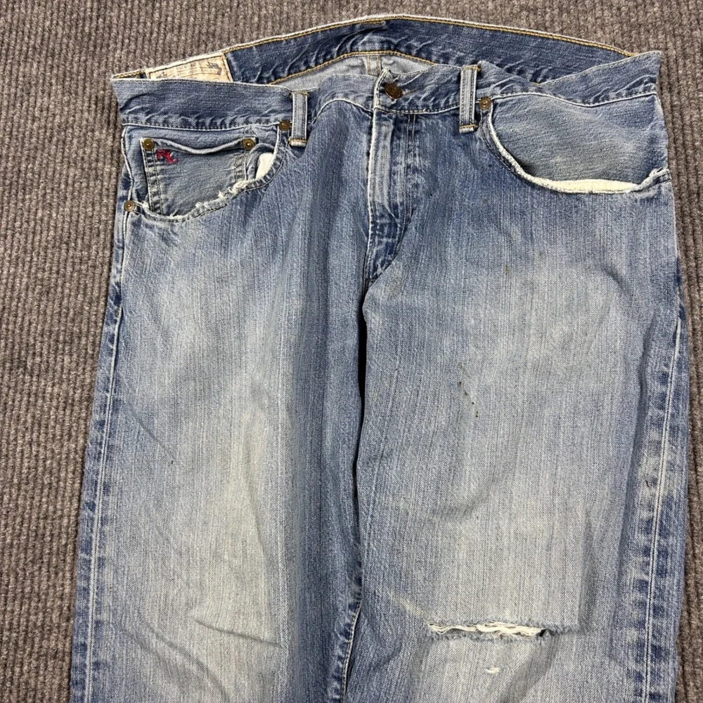 Polo Ralph Lauren Jeans Mens 36x32 Hampton Straight Blue Distressed RN41381